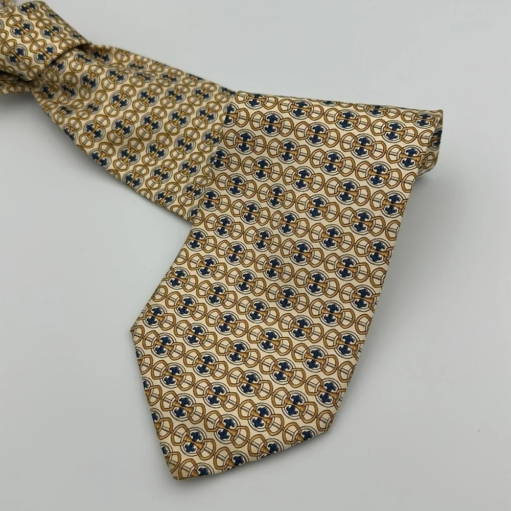 Gucci by Paolo Gucci Vintage Silk Tie Gold Blue Ivory